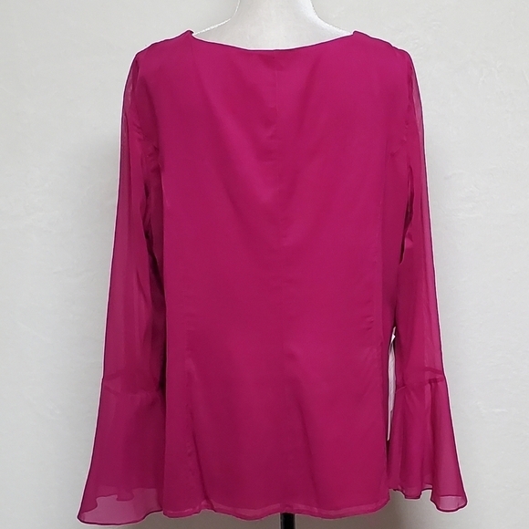 KAY Unger Vintage Fuschia Pink Silk Cowl Neck Flutter Sleeve Ruffle Hem Blouse - Picture 9 of 15